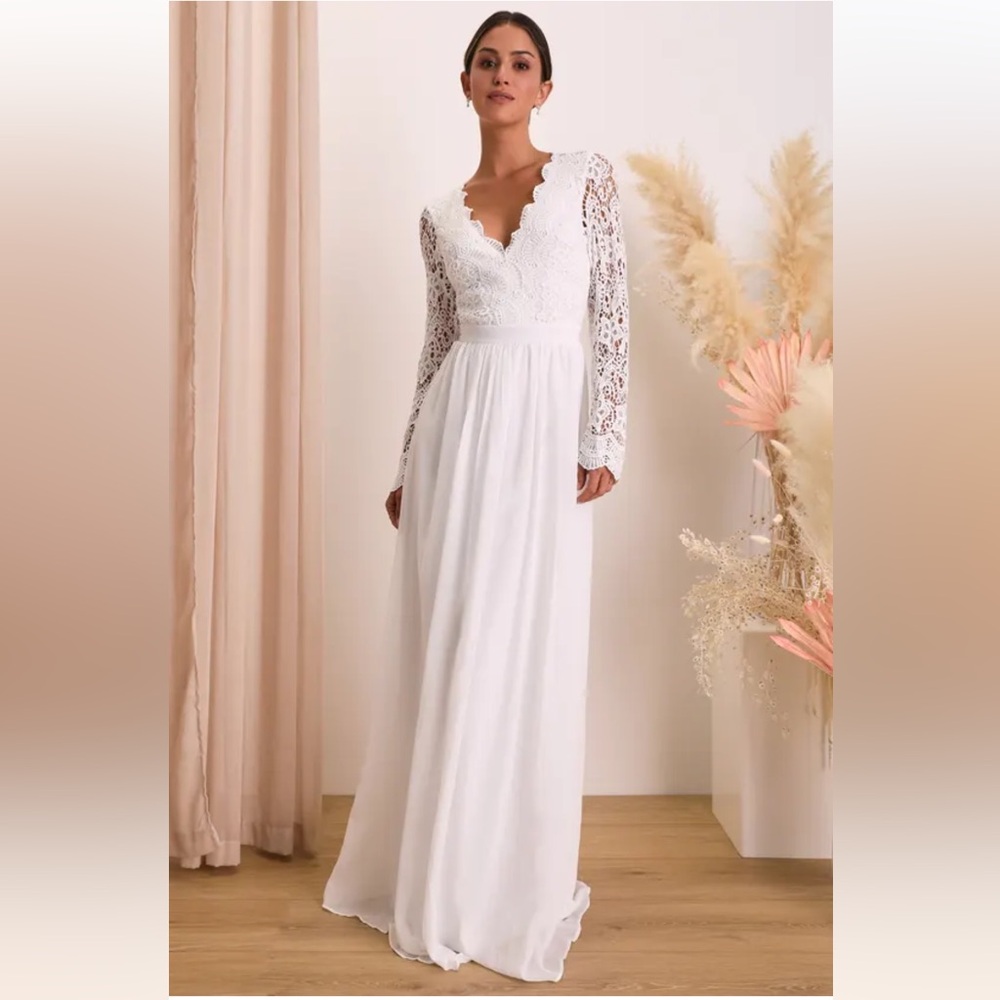 *NWOT* Lulus Awaken My Love White Long Sleeve Lace Maxi Dress Size Small